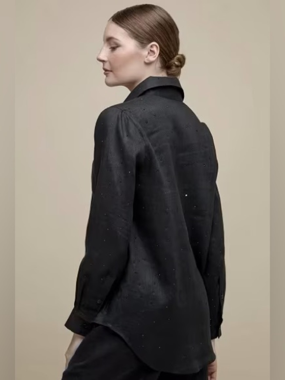Uchuu 2 black button up blouse long sleeve shirt front pocket classic office